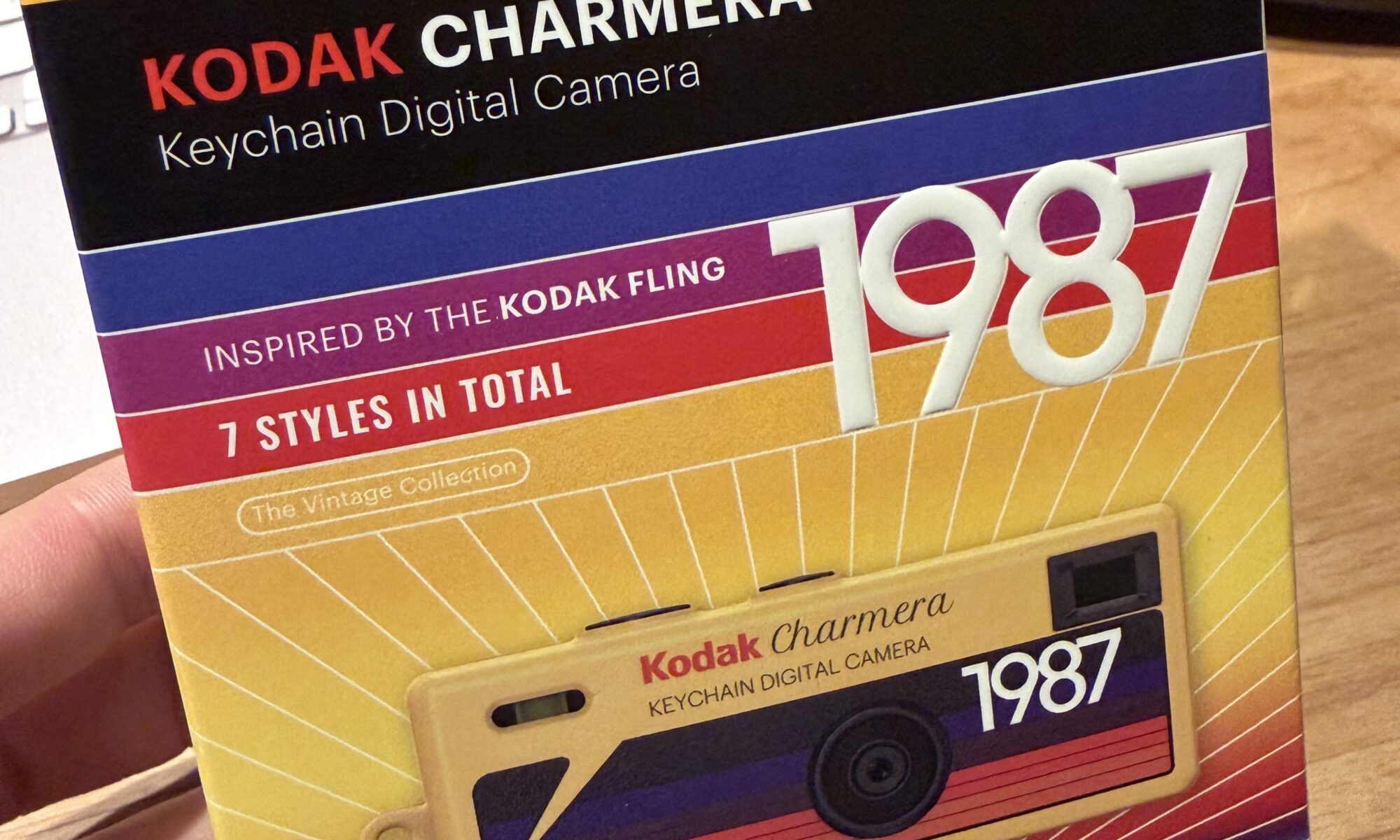 Kodak Charmera keychain digital camera package, a 1987-style birthday gift