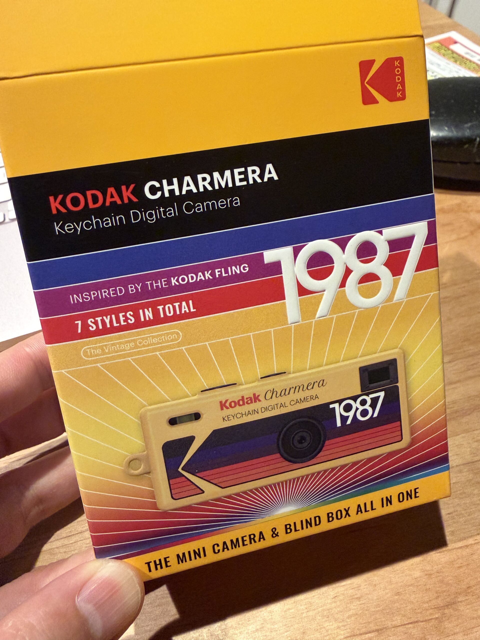 Kodak Charmera keychain digital camera package, a 1987-style birthday gift